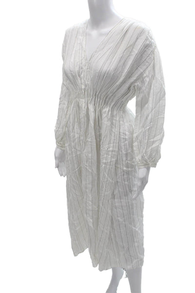 Sandro Womens Fit & Flare Striped White V-Neck Long Sleeve Dress Size 34
