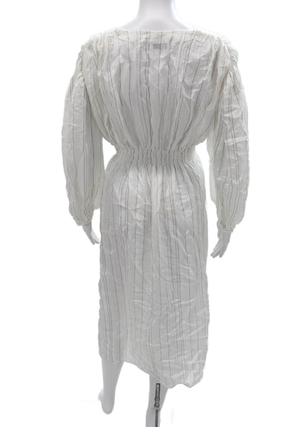 Sandro Womens Fit & Flare Striped White V-Neck Long Sleeve Dress Size 34