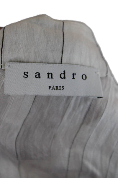 Sandro Womens Fit & Flare Striped White V-Neck Long Sleeve Dress Size 34