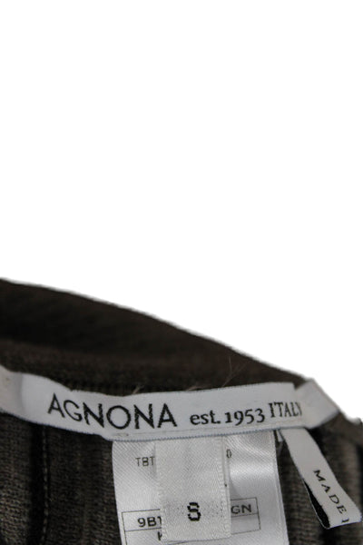 Agnona Womens Pleated Striped Wool Long Skirt Brown Pull On Size S