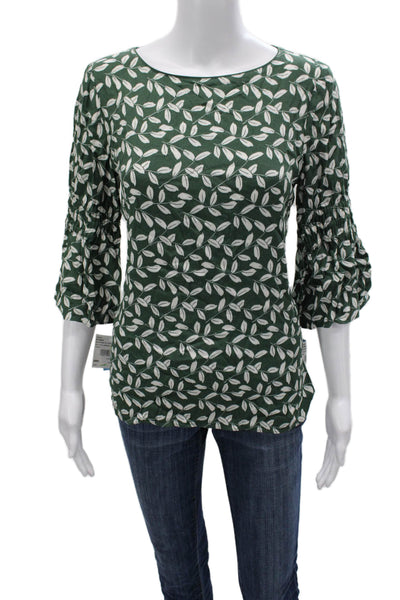 Lafayette 148 New York Women Green Floral Boat Neck 3/4 Sleeve Blouse Size S
