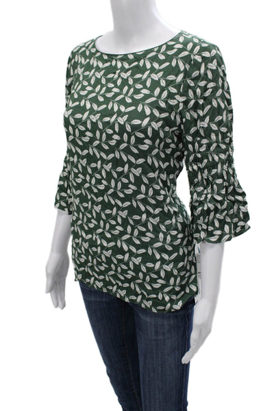 Lafayette 148 New York Women Green Floral Boat Neck 3/4 Sleeve Blouse Size S