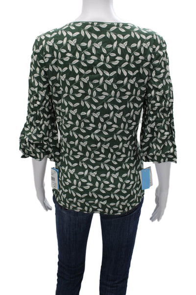 Lafayette 148 New York Women Green Floral Boat Neck 3/4 Sleeve Blouse Size S