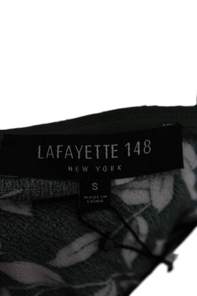 Lafayette 148 New York Women Green Floral Boat Neck 3/4 Sleeve Blouse Size S
