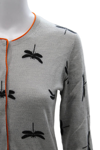 Escada Sport Womens Cardigan Gray Dragonfly Print Wool Long Sleeve Size S