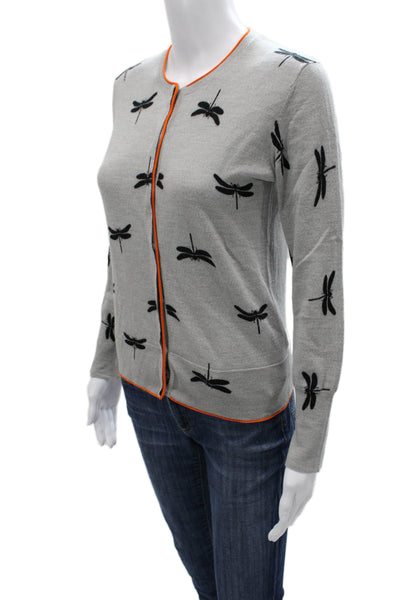 Escada Sport Womens Cardigan Gray Dragonfly Print Wool Long Sleeve Size S