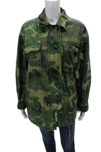 Free People Womens Military Jacket Multicolor Camo Cotton Button Size S