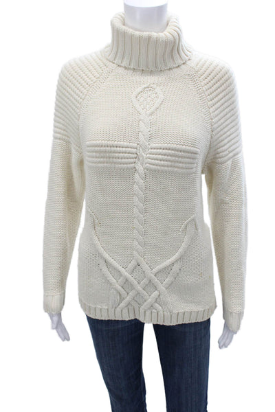 525 America Womens Turtleneck Pullover Sweater Ivory Nautical Size S