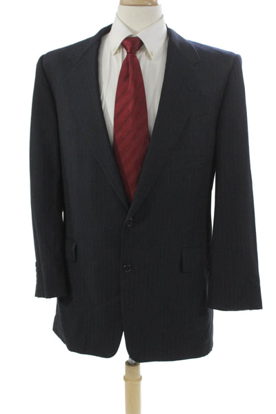 Hickey Freeman Mens Blue Striped Wool Suit Button Closure Size 42