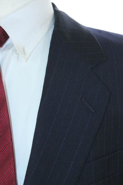 Hickey Freeman Mens Blue Striped Wool Suit Button Closure Size 42