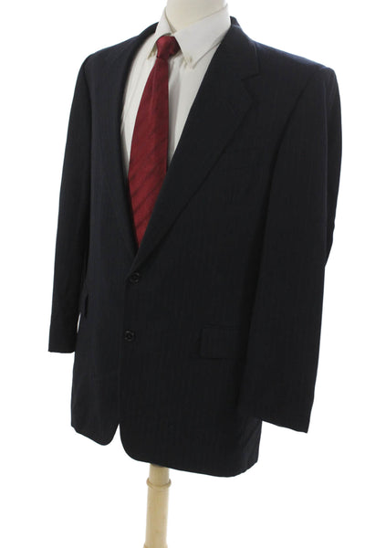 Hickey Freeman Mens Blue Striped Wool Suit Button Closure Size 42