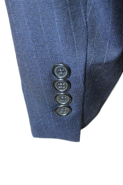 Hickey Freeman Mens Blue Striped Wool Suit Button Closure Size 42