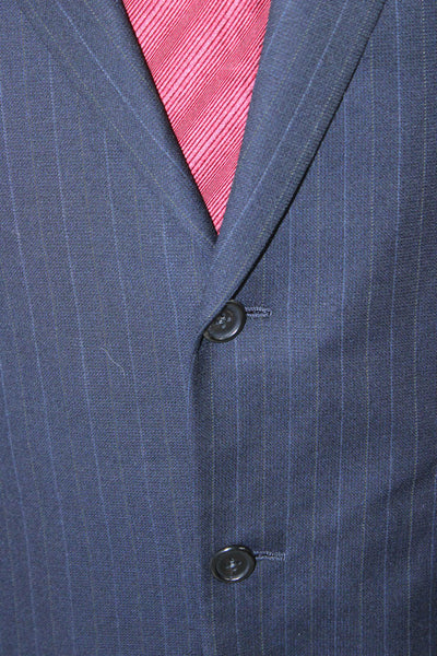 Hickey Freeman Mens Blue Striped Wool Suit Button Closure Size 42