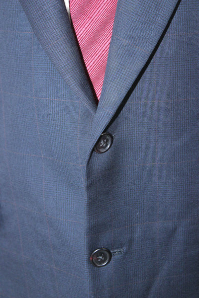 Hickey Freeman Mens Blue Check Wool Blazer Button Size 40