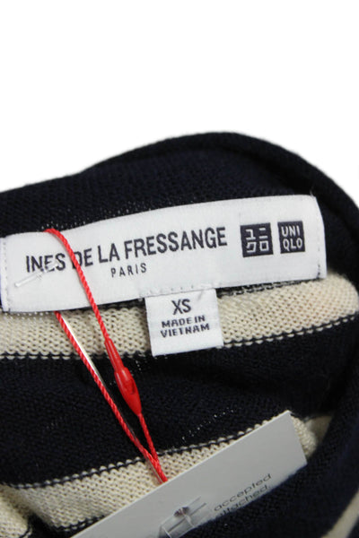 Ines De La Fressange x Uniqlo Women Blue Striped Mockneck Pullover Size XS