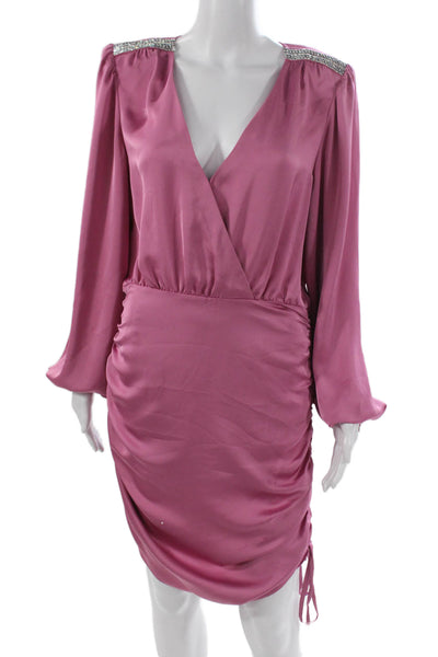 Ramy Brook Womens Wrap Dress Pink Long Sleeve V Neck Polyester Zip Size 10