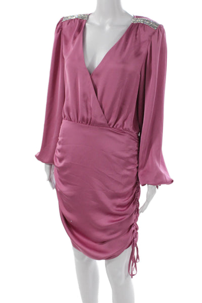 Ramy Brook Womens Wrap Dress Pink Long Sleeve V Neck Polyester Zip Size 10
