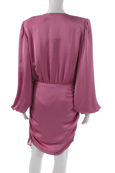 Ramy Brook Womens Wrap Dress Pink Long Sleeve V Neck Polyester Zip Size 10
