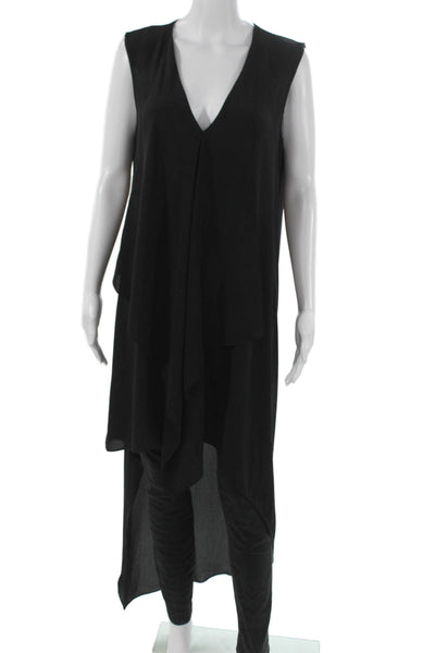 BCBG Max Azria Womens Tunic Black Polyester V Neck Sleeveless Size M