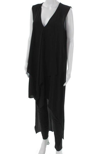 BCBG Max Azria Womens Tunic Black Polyester V Neck Sleeveless Size M