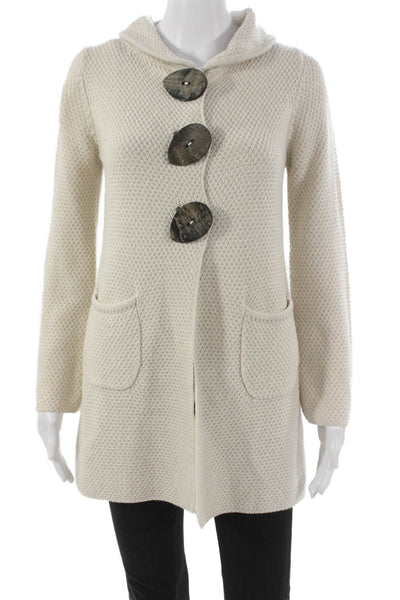 Goat Library Women Cardigan Ivory Merino Wool Long Sleeve Solid Size 4