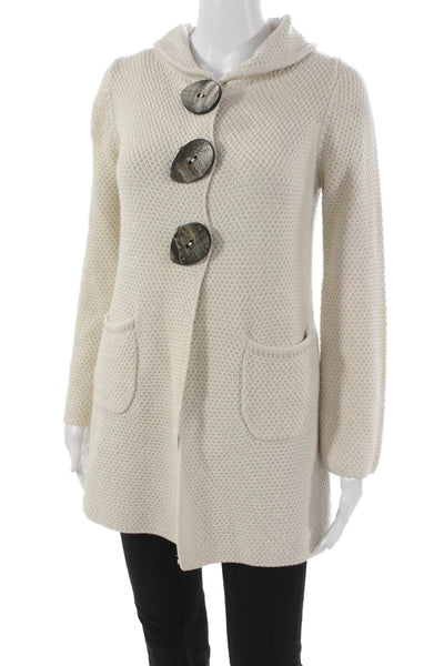 Goat Library Women Cardigan Ivory Merino Wool Long Sleeve Solid Size 4