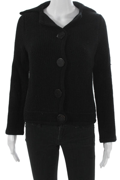 Goat Library Women Cardigan Black Merino Collared Long Sleeve Size 4