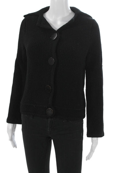 Goat Library Women Cardigan Black Merino Collared Long Sleeve Size 4