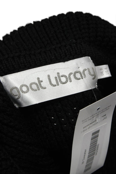 Goat Library Women Cardigan Black Merino Collared Long Sleeve Size 4