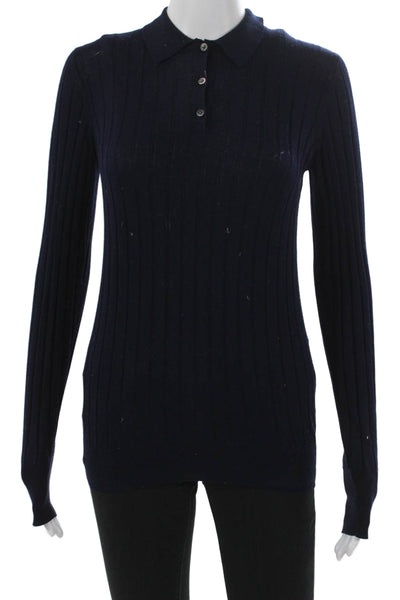 +J Womens Silk Collared Long Sleeve Pullover Sweater Blue Size 2XS