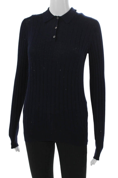 +J Womens Silk Collared Long Sleeve Pullover Sweater Blue Size 2XS