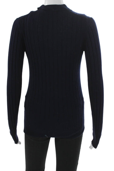 +J Womens Silk Collared Long Sleeve Pullover Sweater Blue Size 2XS