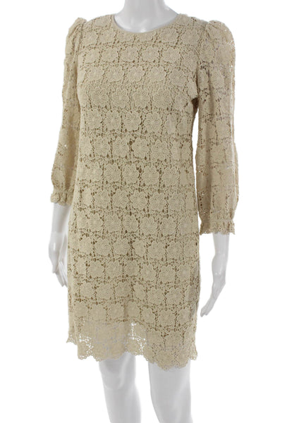 Eliza J Womens Shift Dress Beige Cotton 3/4 Sleeve Round Neck Above Knee Size 4