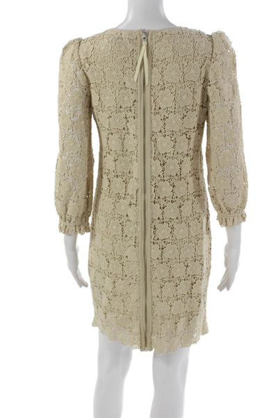 Eliza J Womens Shift Dress Beige Cotton 3/4 Sleeve Round Neck Above Knee Size 4