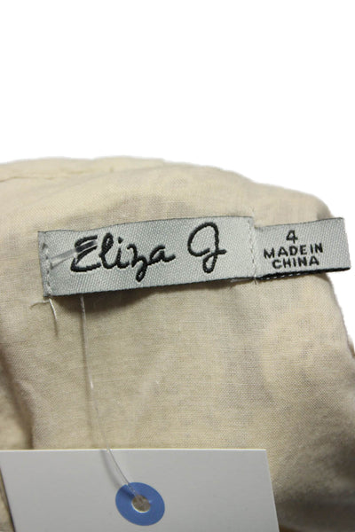 Eliza J Womens Shift Dress Beige Cotton 3/4 Sleeve Round Neck Above Knee Size 4