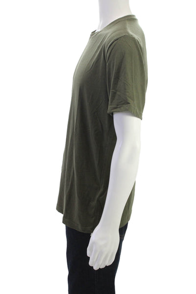 Reiss Mens T-Shirt Green Solid Cotton Polyester Crew Neck Short Sleeve Size XL