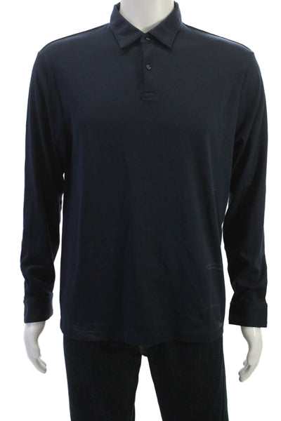 Charles Tyrwhitt Mens Long Sleeves Polo Shirt Navy Blue Size Medium