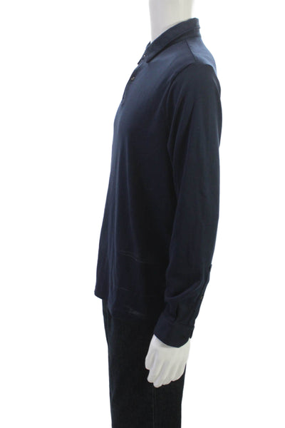 Charles Tyrwhitt Mens Long Sleeves Polo Shirt Navy Blue Size Medium