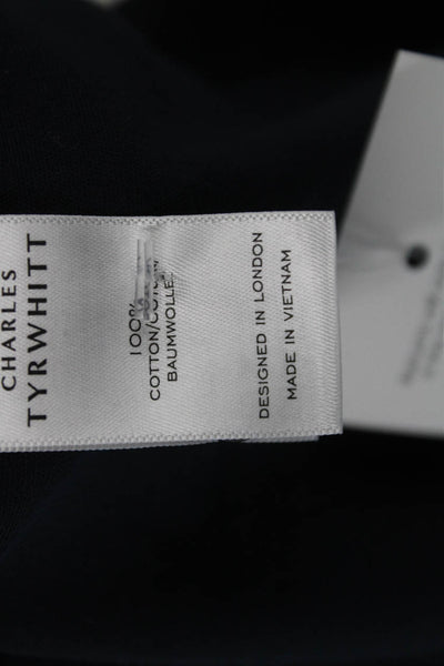 Charles Tyrwhitt Mens Long Sleeves Polo Shirt Navy Blue Size Medium