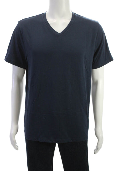 Reiss Mens Blue V-Neck Solid T-Shirt Short Sleeve Size XL
