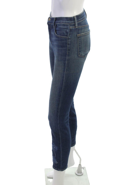J Brand Womens Ankle Jeans Blue Floral Mid Rise Button Size 26
