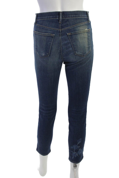 J Brand Womens Ankle Jeans Blue Floral Mid Rise Button Size 26