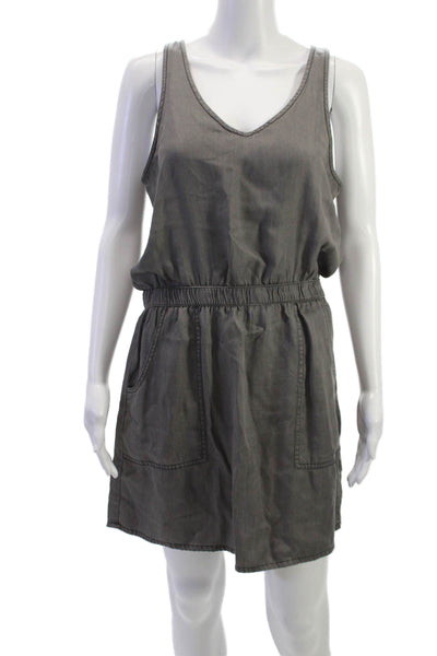 Calvin Klein Jeans Womens Blouson Dress Gray Tencel V Neck Sleeveless Size S