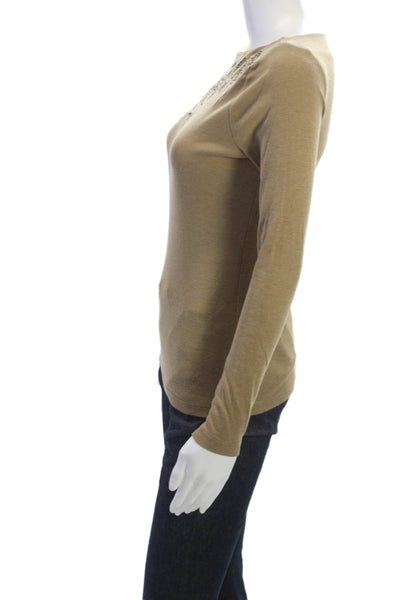 Lauren Ralph Lauren Women Beige Floral Boatneck Long Sleeve T-Shirt Size XS