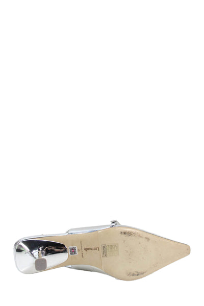 Larroude Womens Metallic Leather Slingback Heels Silver Size 10