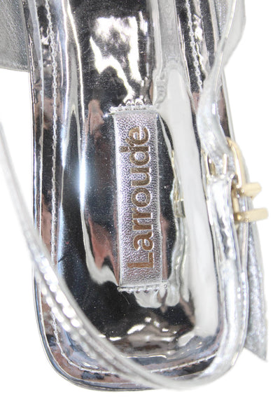 Larroude Womens Metallic Leather Slingback Heels Silver Size 10