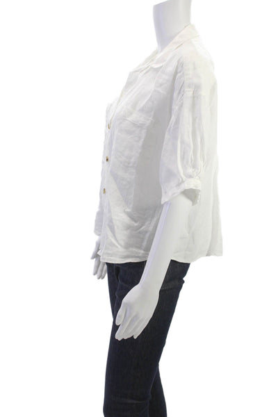 Velvet Women Basic Collared Linen Button Up Short Sleeve White Size XS