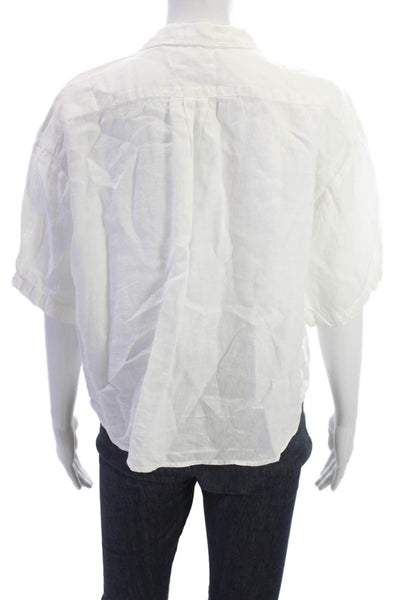 Velvet Women Basic Collared Linen Button Up Short Sleeve White Size XS