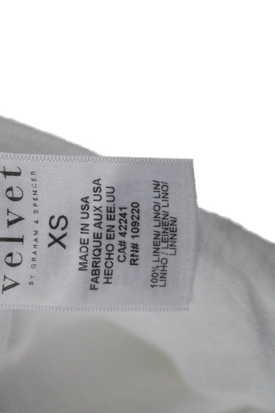 Velvet Women Basic Collared Linen Button Up Short Sleeve White Size XS