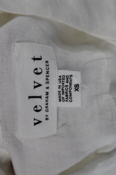 Velvet Women Basic Collared Linen Button Up Short Sleeve White Size XS